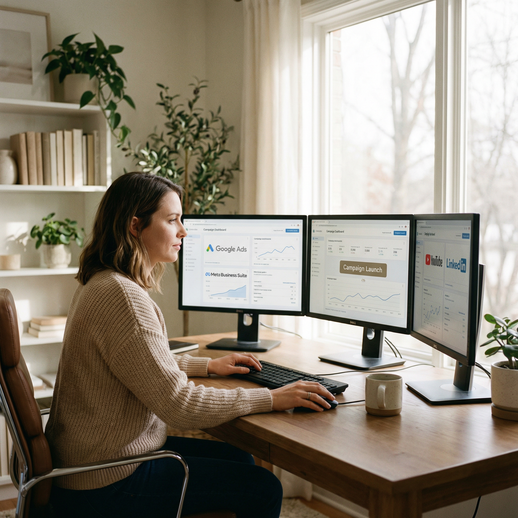 Launch and scale campaigns across Google, Meta, YouTube, and LinkedIn.